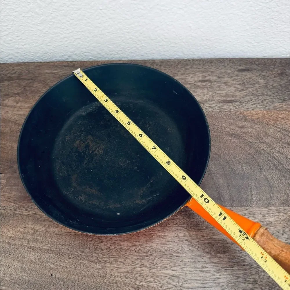Vintage LeCreuset Flame Orange Enamel Cast Iron Cookware Skillet Pan
